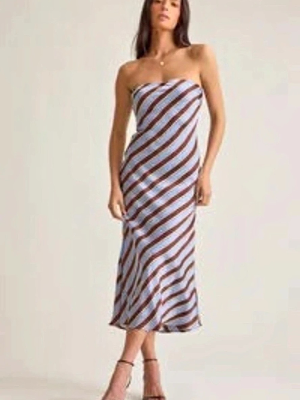 Altar'd State Striped Midi Skirt in Blue & Brown XXS NWT so flattering !🩵🤎
